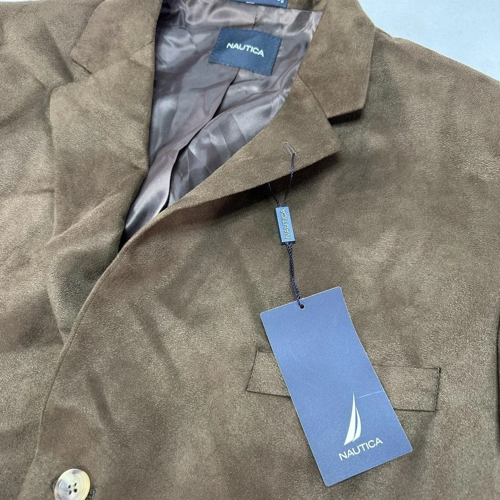 Nautica Sport Coat Mens 48R Brown Faux Suede Blazer‎ Jacket Three Button Prep